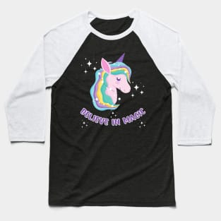 Believe In Magic Beautiful Unicorn With Stars Baseball T-Shirt